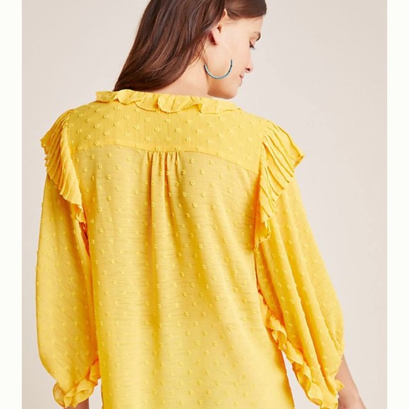 Anthropology yellow frilly blouse - Picture 4 of 11